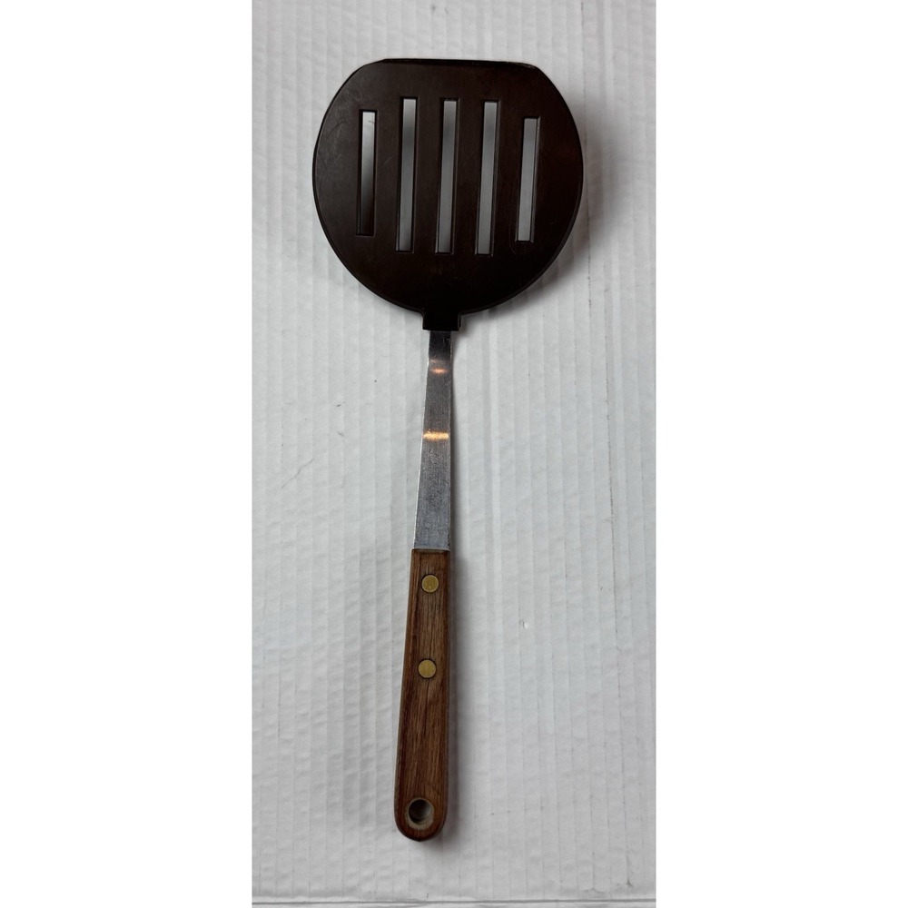 Vintage Robinson 12" Nylon 5 Slotted Spatula Turner Flipper Wood Handle USA